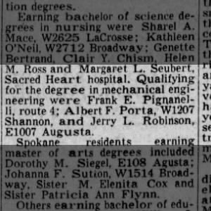 Frank E Pignanelli - Mechanical Engineering degree 1954